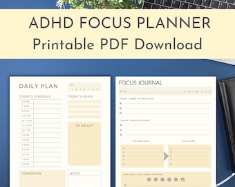 Minimalist ADHD Planner, Daily and Weekly Planner, Monthly Calendar, Goal Setting, Productivity Planner, Digital Download, Printable PDF