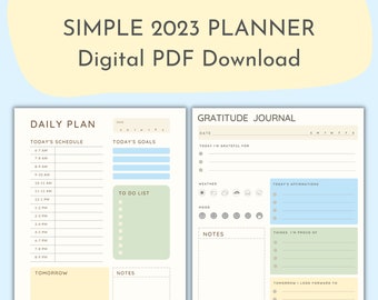 Simple Digital Planner, Colorful, Daily, Weekly, Monthly 2023 Calendar, Goals, Exercise, Mood Tracker, Digital Download, Printable PDF