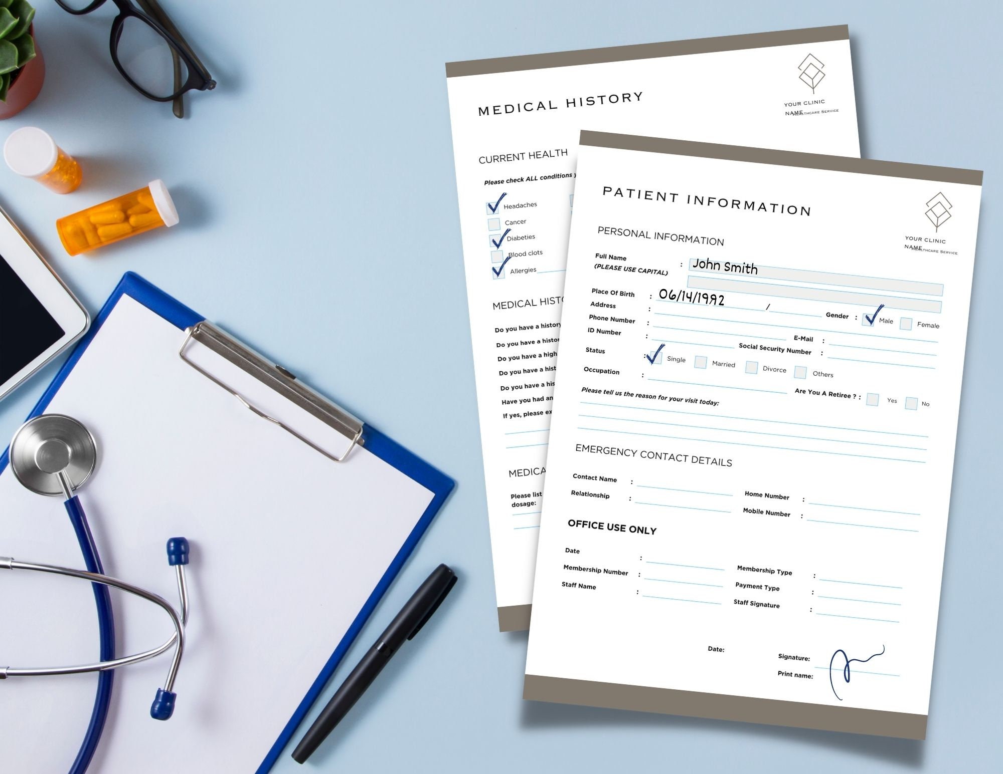 Patient Form Layout Modern Medical Forms, New Patient Info, Customizable Document Template ...
