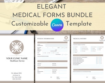 New Patient Form Bundle, Elegant Medical Clinic Document, Dentist Office, Patient Intake, Medical History, Digital Download, Canva Template