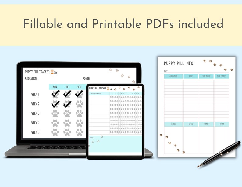 Dog Medication Tracker Monthly Pet Health Weekly Puppy Pill Etsy