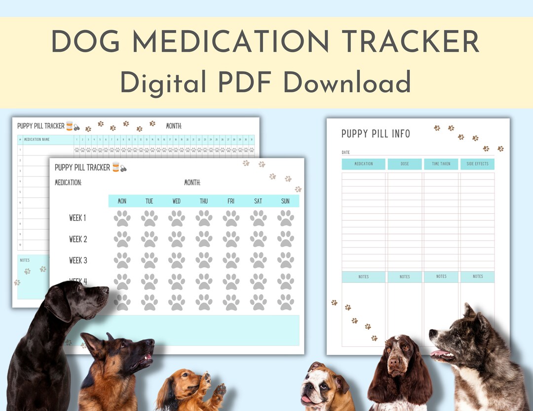 Dog Medication Tracker, Monthly Pet Health, Weekly Puppy Pill Checklist ...