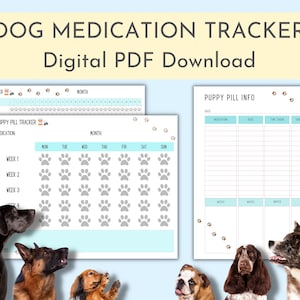 Dog Medication Tracker, Monthly Pet Health, Weekly Puppy Pill Checklist ...