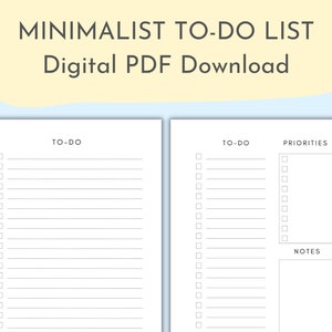 Minimalist To Do List, Simple Checklist, Tracker, Black and White, Fillable PDF, Printable, Digital Download, US Letter