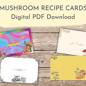 Mushroom Recipe Card, Blank Card, Cooking, Baking, Set of 4, Vintage, Gothic, Cottagecore, Psychedelic, Digital Download, Printable PDF