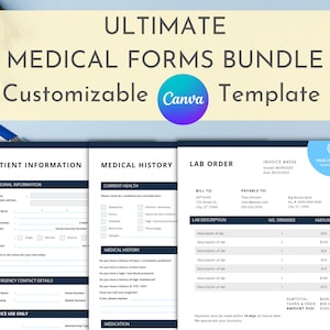 Formularz nowego pacjenta, pakiet, dokument kliniki medycznej, gabinet dentystyczny, przyjęcie pacjenta, historia medyczna, cyfrowy, konfigurowalny szablon Canva