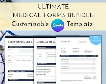 New Patient Form, Bundle, Medical Clinic Document, Dentist Office, Patient Intake, Medical History, Digital, Customizable Canva Template