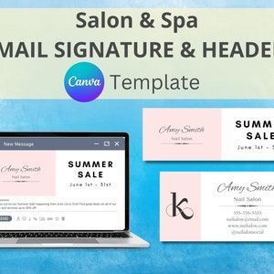 May include: A laptop computer screen displaying a mock-up of an email with a pink and white header and a summer sale announcement. The header text reads "Amy Smith Nail Salon" and "Summer Sale June 1st - 31st". The email body text reads "Dear Customer, Don't miss out on our Summer Sale happening from June 1st to 31st! Find great deals on all of our products and services up to 30% off."
