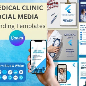 Paquete de redes sociales de clínica médica, kit de marca clínica, historia de Instagram, plantillas de publicaciones de Instagram, aspectos destacados, plantilla Canva personalizable