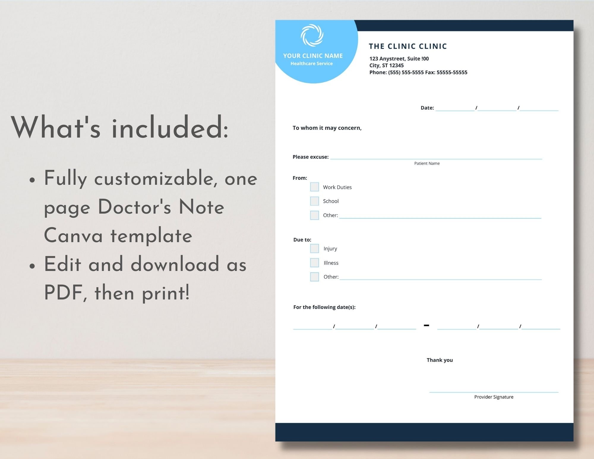 Doctor Excuse Note Template Medical Excuse Form Work Excuse School Doctor Excuse Note Template Medical Excuse Form Work Excuse School