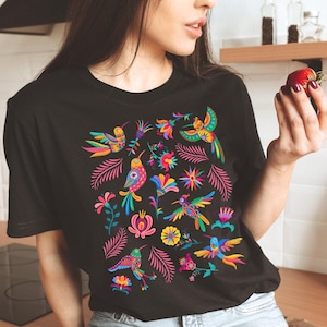 Colorful Mexican Birds TShirt, Otomi Style Bird Shirt, Vintage Floral Tee, Visit Mexico Shirt, Mexican Latina Gift, Cabrona Pero Cute Tee image 1