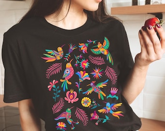 Colorful Mexican Birds TShirt, Otomi Style Bird Shirt, Vintage Floral Tee, Visit Mexico Shirt, Mexican Latina Gift, Cabrona Pero Cute Tee