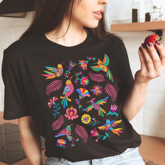 Colorful Mexican Birds TShirt, Otomi Style Bird Shirt, Vintage Floral Tee, Visit Mexico Shirt, Mexican Latina Gift, Cabrona Pero Cute Tee