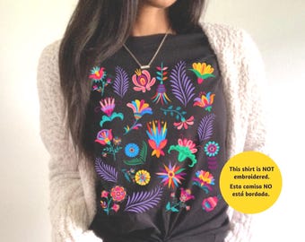 Colorful Mexican Flower TShirt, Otomi Style Floral Shirt, Vintage Floral Tee, Mexico Shirt, Mexican Gift, Latina Gift, Cabrona Pero Cute Tee