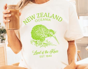 Comfort Colors New Zealand Kiwi Bird TShirt, Visit New Zealand Shirt, Oceania Travel Tee, New Zealander Pacific Ocean, North South Island