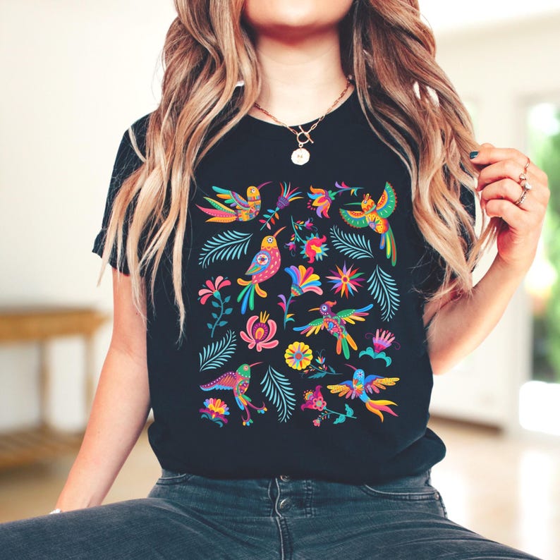 Colorful Mexican Birds TShirt, Otomi Style Bird Shirt, Vintage Floral Tee, Visit Mexico Shirt, Mexican Latina Gift, Cabrona Pero Cute Tee image 8