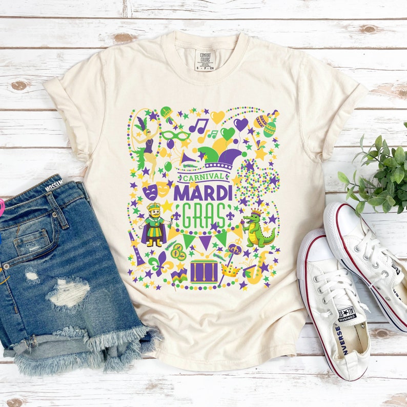 Mardi Gras 2025, Fat Tuesday Carnival Tshirt, Cute New Orleans Mardi Gras Tee, Comfort Colors