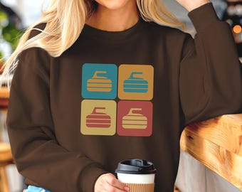 Cozy Retro Curling Sweatshirt, Vintage Curling Apparel, Curling Stone Shirt, Curling Club Sweatshirt, Winter Sports,  Curling Pullover