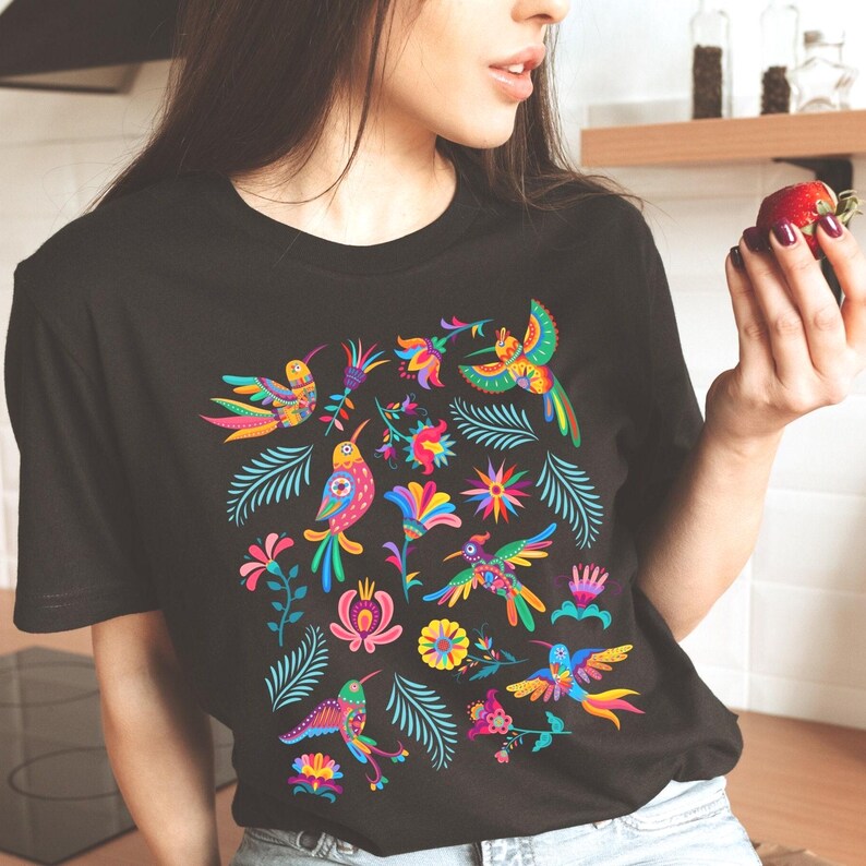 Colorful Mexican Birds TShirt, Otomi Style Bird Shirt, Vintage Floral Tee, Visit Mexico Shirt, Mexican Latina Gift, Cabrona Pero Cute Tee image 4