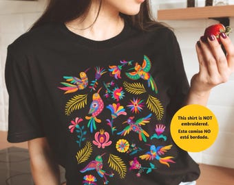 Colorful Mexican Birds TShirt, Otomi Style Bird Shirt, Vintage Floral Tee, Visit Mexico Shirt, Mexican Latina Gift, Cabrona Pero Cute Tee