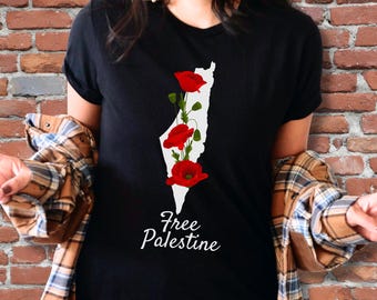 Camiseta de apoyo a Palestina, camiseta "Libertad Palestina" de amapola, ayuda a Gaza, camiseta de apoyo a los palestinos, camiseta unisex, versiones para niños y bebés.