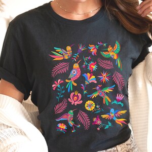 Colorful Mexican Birds TShirt, Otomi Style Bird Shirt, Vintage Floral Tee, Visit Mexico Shirt, Mexican Latina Gift, Cabrona Pero Cute Tee image 3