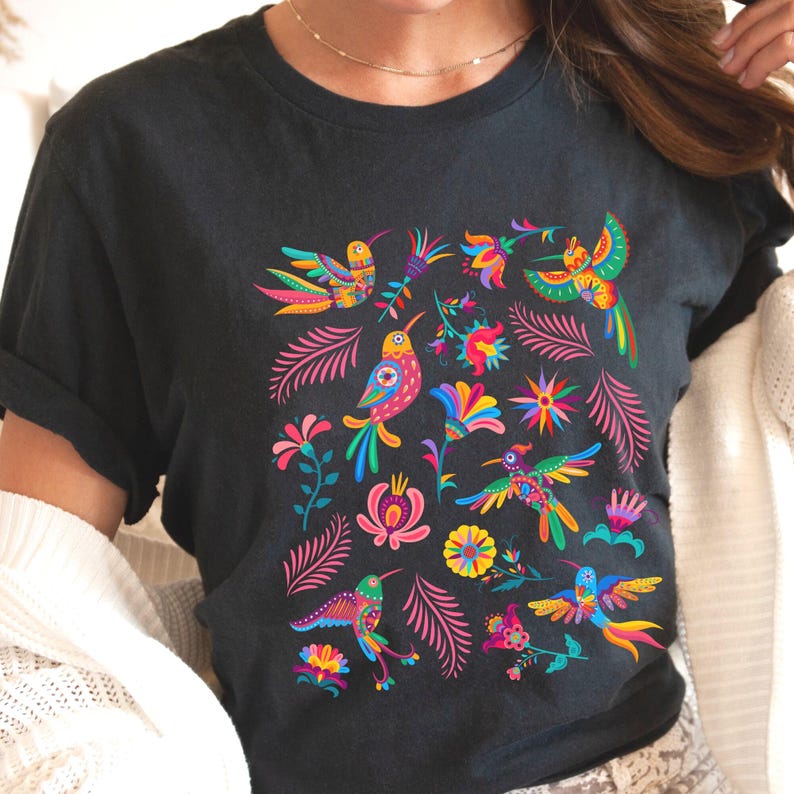 Colorful Mexican Birds TShirt, Otomi Style Bird Shirt, Vintage Floral Tee, Visit Mexico Shirt, Mexican Latina Gift, Cabrona Pero Cute Tee image 3