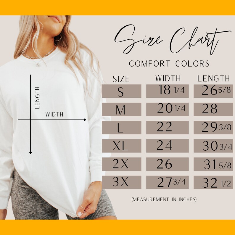 May include: Size chart for a sweatshirt with measurements in inches. The chart shows the width and length of the sweatshirt in different sizes: S, M, L, XL, 2X, and 3X.