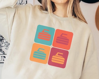 Retro Curling Sweatshirt, Vintage Curling Apparel, Curling Stone Shirt, Curling Club Sweatshirt, Winter Sports, Graphic Curling Pullover