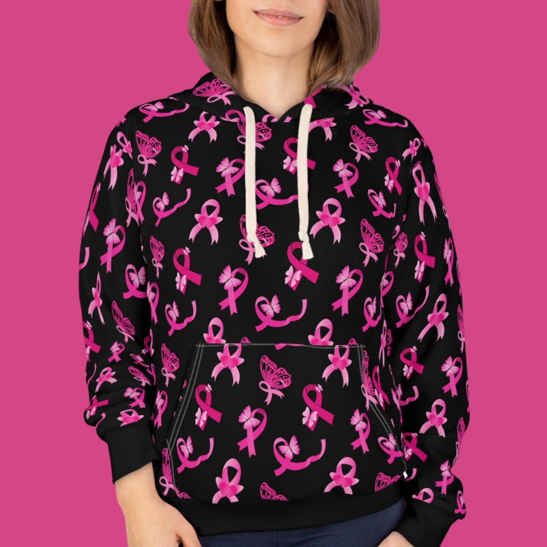 Breast Cancer Awareness Pink Ribbon Pattern Print Hooded Blanket