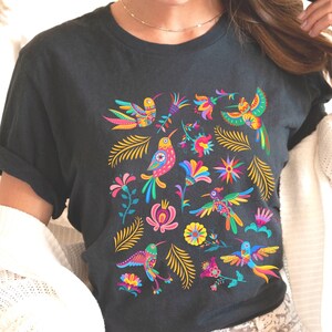 Colorful Mexican Birds TShirt, Otomi Style Bird Shirt, Vintage Floral Tee, Visit Mexico Shirt, Mexican Latina Gift, Cabrona Pero Cute Tee image 3