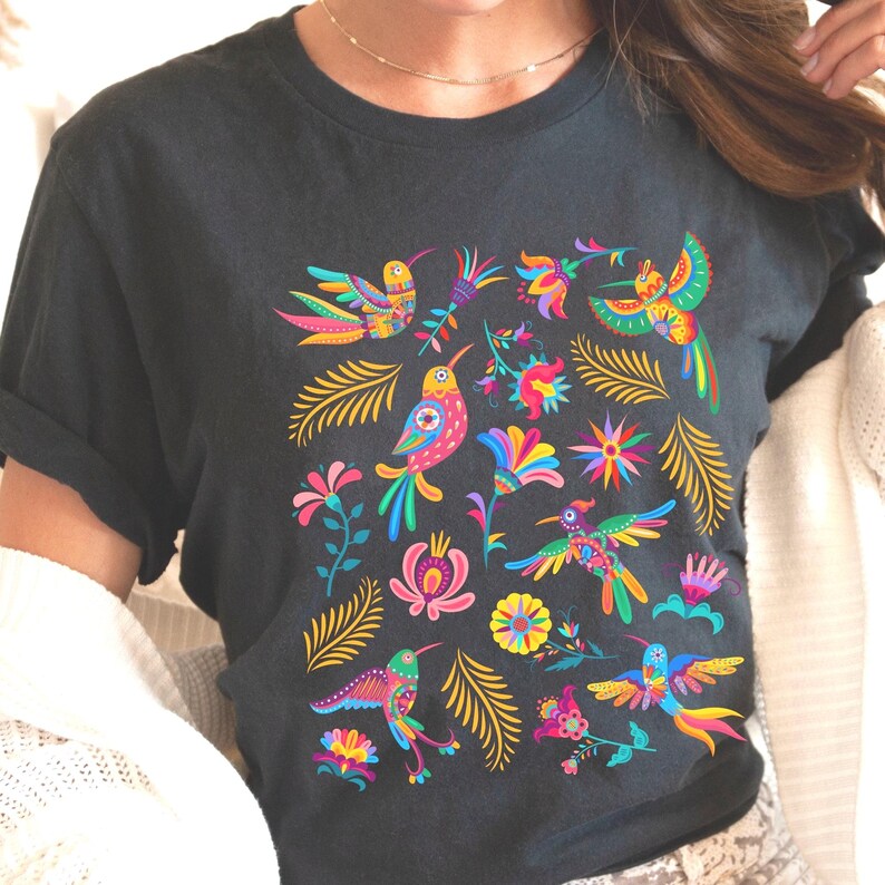 Colorful Mexican Birds TShirt, Otomi Style Bird Shirt, Vintage Floral Tee, Visit Mexico Shirt, Mexican Latina Gift, Cabrona Pero Cute Tee image 3