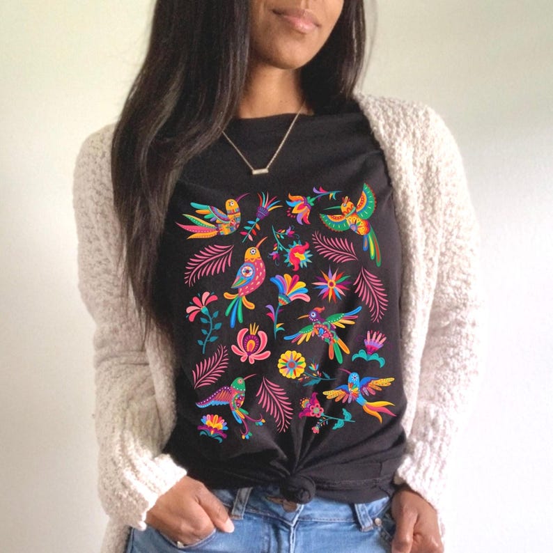 Colorful Mexican Birds TShirt, Otomi Style Bird Shirt, Vintage Floral Tee, Visit Mexico Shirt, Mexican Latina Gift, Cabrona Pero Cute Tee image 5