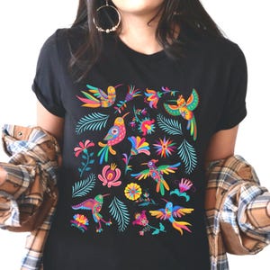 Colorful Mexican Birds TShirt, Otomi Style Bird Shirt, Vintage Floral Tee, Visit Mexico Shirt, Mexican Latina Gift, Cabrona Pero Cute Tee image 1