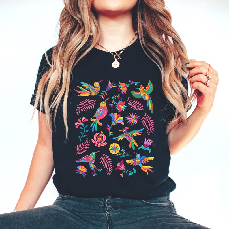 Colorful Mexican Birds TShirt, Otomi Style Bird Shirt, Vintage Floral Tee, Visit Mexico Shirt, Mexican Latina Gift, Cabrona Pero Cute Tee image 9
