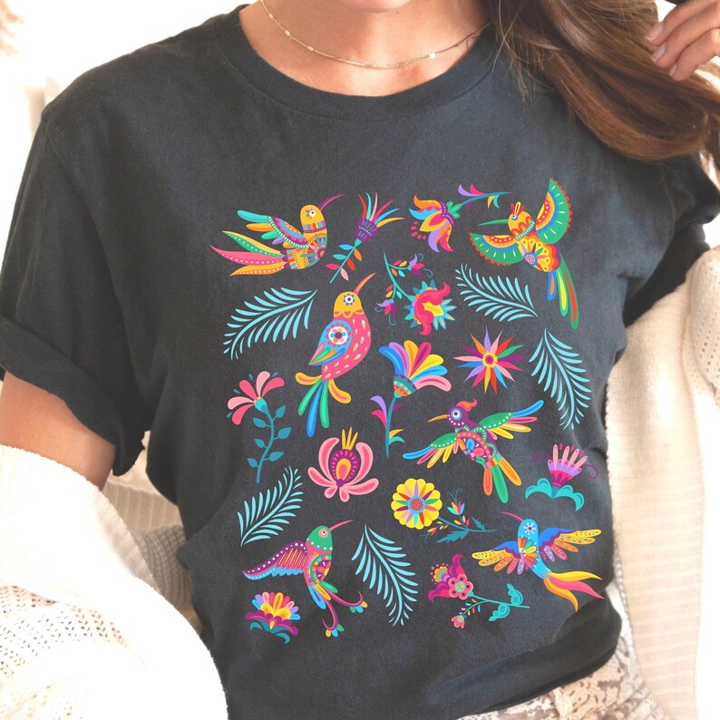 Colorful Mexican Birds TShirt, Otomi Style Bird Shirt, Vintage Floral Tee, Visit Mexico Shirt, Mexican Latina Gift, Cabrona Pero Cute Tee image 6