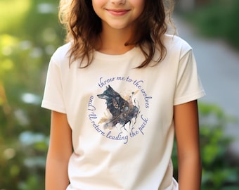 Camiseta juvenil con diseño floral inspirador de lobo, camiseta infantil de algodón con mensaje de empoderamiento, inspirada en la naturaleza, conservación del lobo y fauna en peligro de extinción.