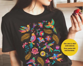 Colorful Mexican Birds TShirt, Otomi Style Bird Shirt, Vintage Floral Tee, Visit Mexico Shirt, Mexican Latina Gift, Cabrona Pero Cute Tee