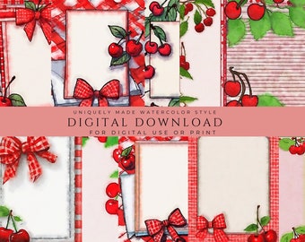 Digital Stationery and Printable Watercolor Cherry Paper Bundle