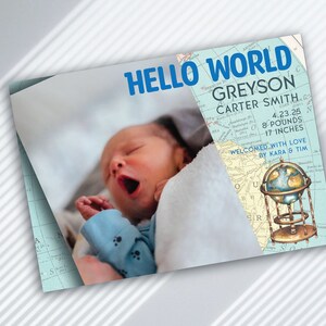 Hello World Birth Announcement | Newborn Announcement | New Birth Card | Baby World Card | Photo Card | Photo Birth Announcement | Newborn