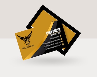 Plantilla de tarjeta de visita moderna de oro negro, diseño personalizable, tarjeta de visita minimalista, plantilla de tarjeta profesional