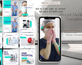 Healthcare Social Media Template, Medical Marketing Graphics Pack, Digital Health Promotion Kit, Social Media Posts Bundle