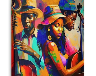 African American Jazz Trio Abstract on Textured Cotton Canvas