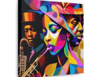 Abstract Black Music Trio Wall Art, African American Music Group, Soulful Band, Blues Band, Levendige Canvas Wall Art Aquarellen