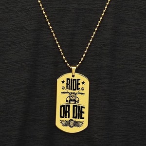 Engraved Dog Tag Necklace - Ride or Die, Custom Engraved Dog Tag Pendant, Men Military Dog tag, Personalized Jewelry, Birthday Gift for him