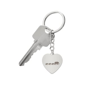 Engraved Heart Keychain - Mama Elephant and 3 Calves