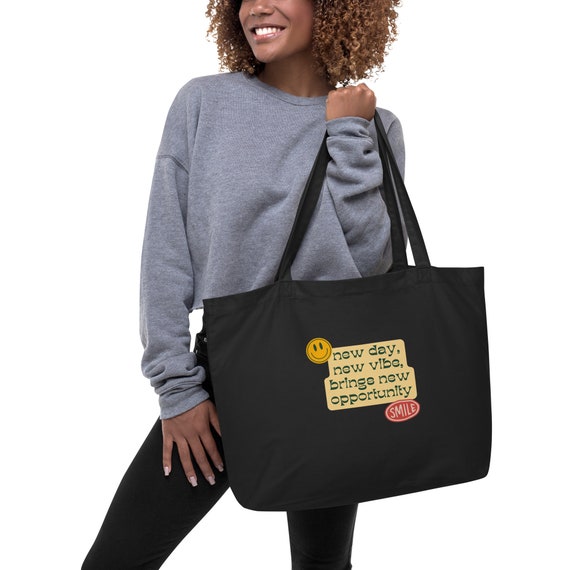 Grande borsa tote organica New Day New Vibe Etsy Italia