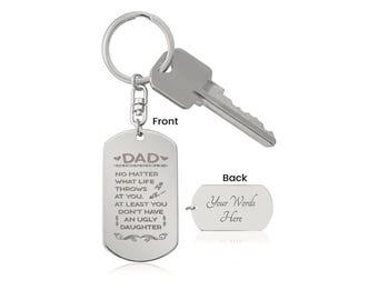 Llavero con placa de identificación grabada para perro - Papá pase lo que pase