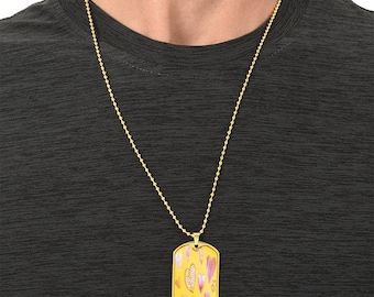 Graphic Dog Tag Pendant + Necklace - Hearts, Personalized Military Dog tag, Men Engraved Necklace, Personalized jewelry gift for him