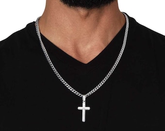 Personalized Stainless Steel Cross Pendant Necklace: Cuban Link Chain